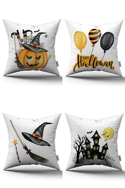 Cango Home Orange Halloween Pumpkin Patterned Digital Printed Throw Pillow Cover Set 4kmbs130