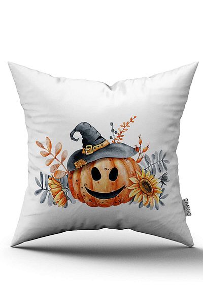 Cango Home Orange Halloween Pumpkin Patterned Digital Printed Throw Pillow Cover Cgh757
