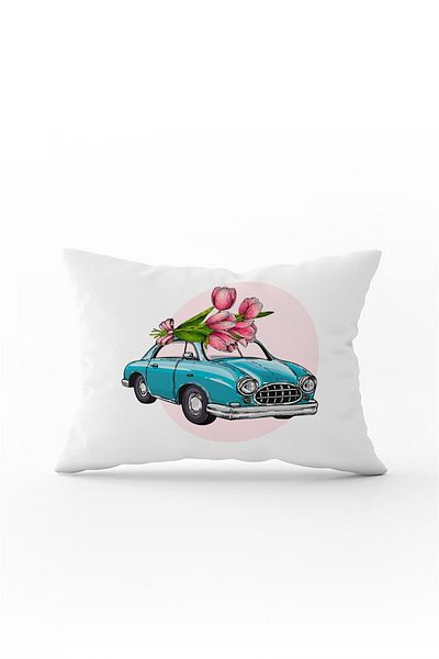 Cango Home Față de pernă cu două fețe, 35x50, alb, roz, floral, pentru cărucior - Cgh189-3550
