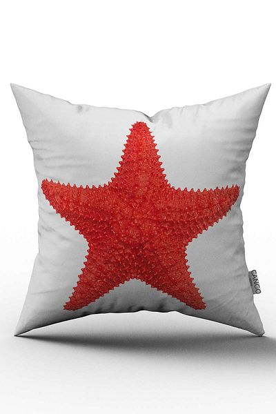 Cango Home Red Starfish Patterned Digital Printed Throw Pillow Cover - Otyk482