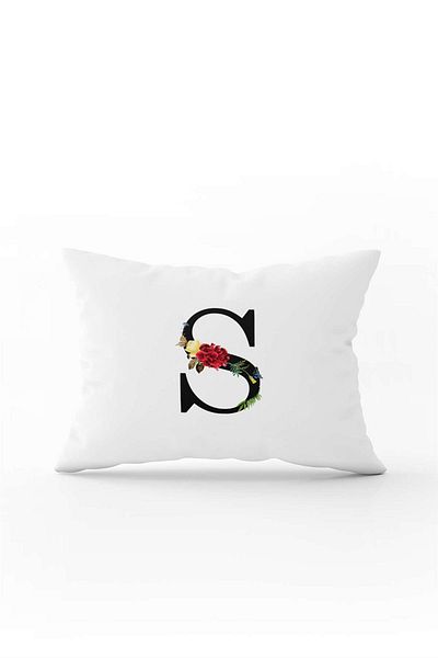 Cango Home Red Floral Black Letter Double Sided Digital Printed Throw Pillow Cover Letter S