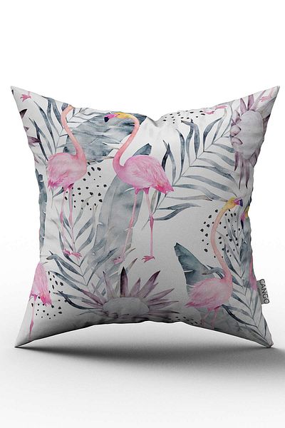 Cango Home White Pink Tropical Flamingo Patterned Digital Printed Throw Pillow Cover - Otyk610