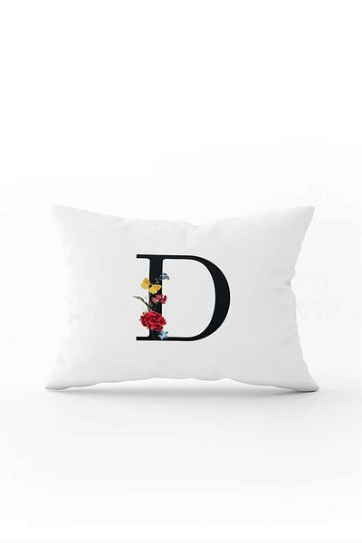 Cango Home Red Floral Black Letter Double Sided Digital Printed Throw Pillow Cover Letter D