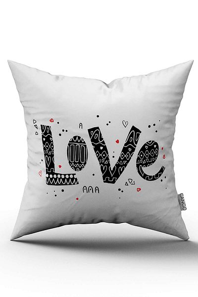 Cango Home White Black Love Written Decorative Digital Printing Throw Pillow Pillow Case - Cgh474
