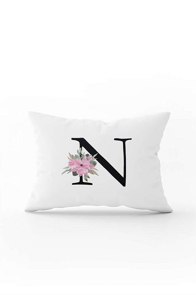 Cango Home Pink Floral Black Letter Double Sided Digital Printed Throw Pillow Cover Letter N