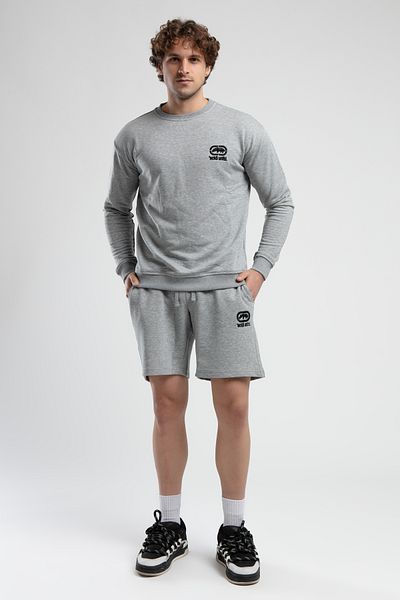 ECKO UNLTD Malcolm Grey Knitted Shorts Embroidered Standard Fit Men's Knitted Shorts