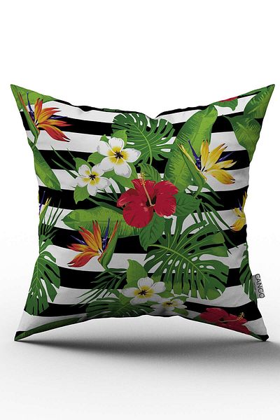 Cango Home Față de pernă cu două fețe, verde, roșu, cu model de flori tropicale, imprimată digitală - Otyk499-ct