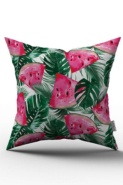Cango Home Husă de pernă cu model tropical și pepene verde, roz, imprimată digital - Otyk502