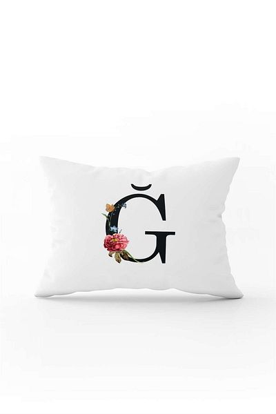 Cango Home Red Floral Black Letter Double Sided Digital Printed Throw Pillow Cover Letter G