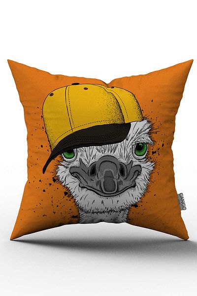 Cango Home Orange Ostrich Digital Printed Throw Pillow Cover - Otyk204