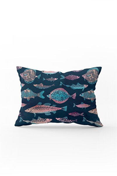 Cango Home Κάλυμμα μαξιλαριού μαξιλαριού διπλής όψης 35x50 Pink Navy Blue Fish Figured - Cgh257-3550