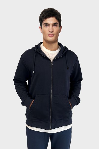 bilcee Men's Navy Blue Oversize Zippered Hooded Sweatshirt 7016