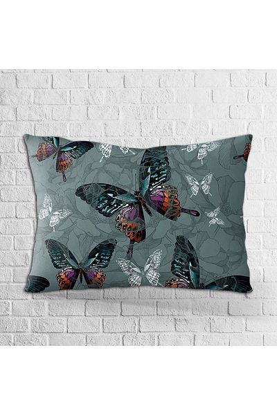 Cango Home Husă de pernă cu două fețe, 35x50, albastru, alb, kebelek, imprimată digitală - Otyk033-3550