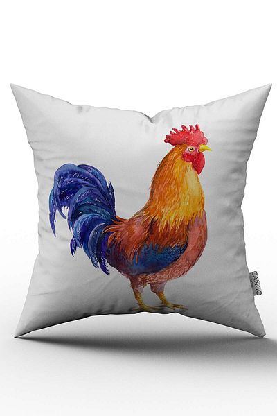 Cango Home Husă de pernă albă maro cu figurină de cocoș cu imprimare digitală - Otyk617