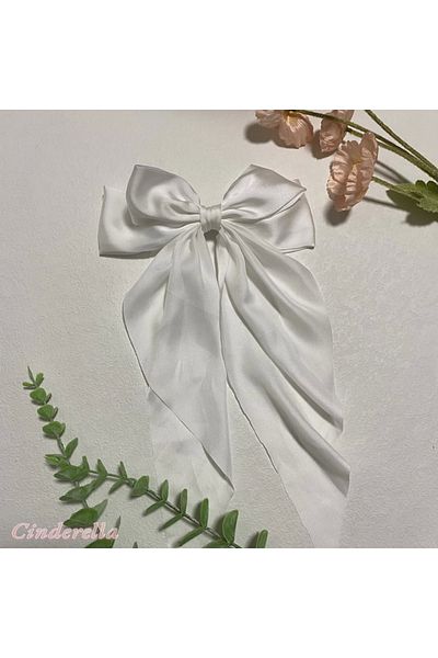 Cinderella Fundita mare din satin pentru femei elegante - cataramă automată albă, agrafă cu panglică