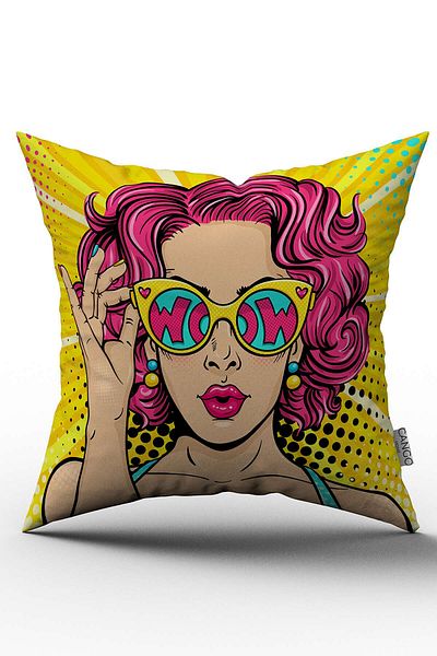 Cango Home Față de pernă galbenă Popart cu imprimare digitală pentru femei - Chcck18