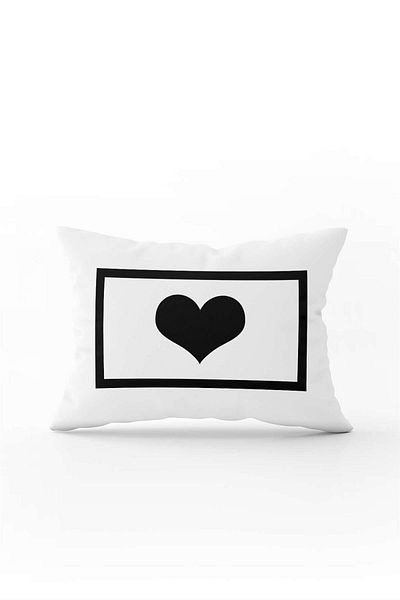 Cango Home White Black Letter Double Sided Digital Printed Throw Pillow Cover Heart Sign