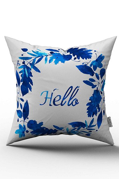 Cango Home Husă de pernă cu model Hello Leaf, albastru, alb, imprimată digitală - Otyk577