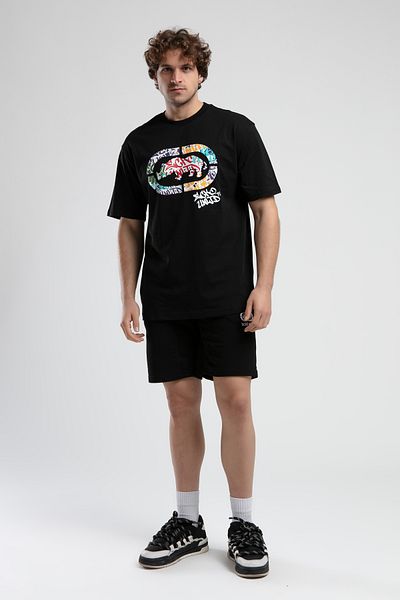 ECKO UNLTD Malcolm Black Knitted Shorts Embroidered Standard Fit Men's Knitted Shorts