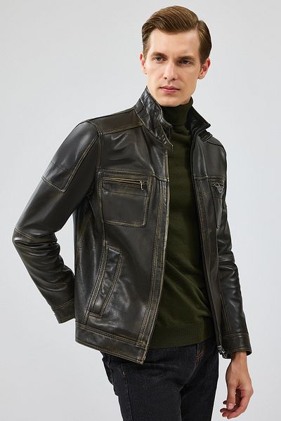 Derimod Wade Men's Slim-fit Green Leather Coat - 23wgd64621k