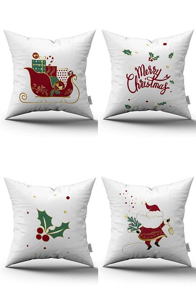 Cango Home Red Green New Year's Themed 4-Piece Throw Pillow Cover Set 4kmbs170