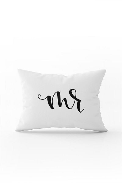Cango Home Față de pernă cu două fețe 35x50 alb negru Mr. Husă de pernă pentru bărbați cu imprimare digitală - albă - Cgh321-3550