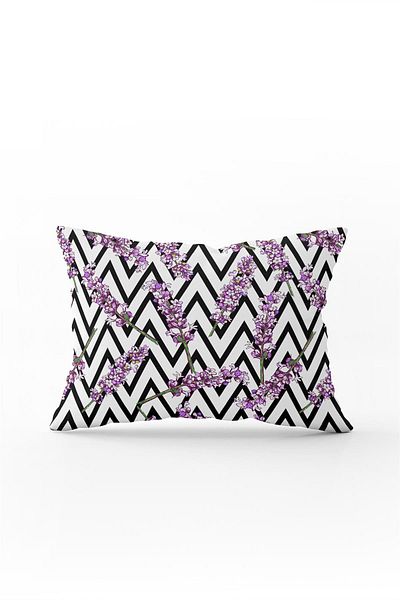 Cango Home Față de pernă cu două fețe 35x50, albă, neagră, cu dungi violet, cu flori - Cgh228-3550