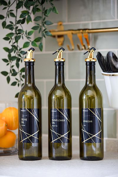homence 750ml Glass Olive Oil - Gold Label, Vinegar and Vinegar Bottle Set of 3