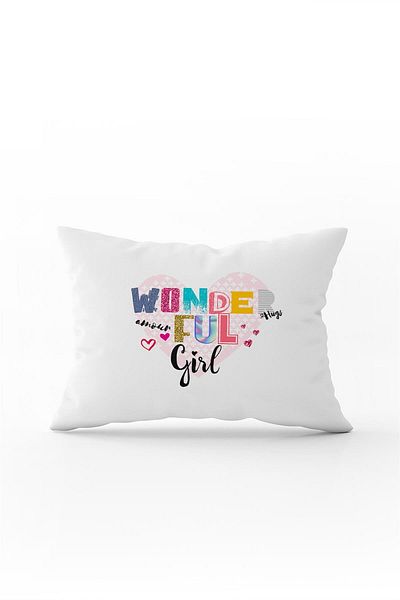 Cango Home Față de pernă cu imprimare digitală, albă, multicoloră, Wonderful Girl Written - Cgh430-3550 față-verso