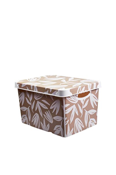 QUTU صندوق ألعاب مزخرف بنمط ورق بني ناعم سعة 20 لترًا وصندوق تخزين