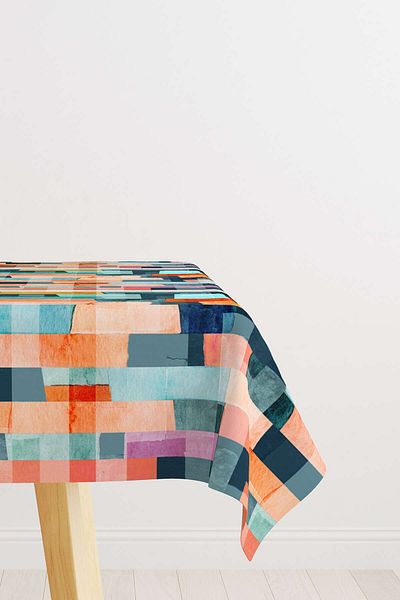 Cango Home Turquoise Orange Abstract Decorative Tablecloth Cgh158-ms