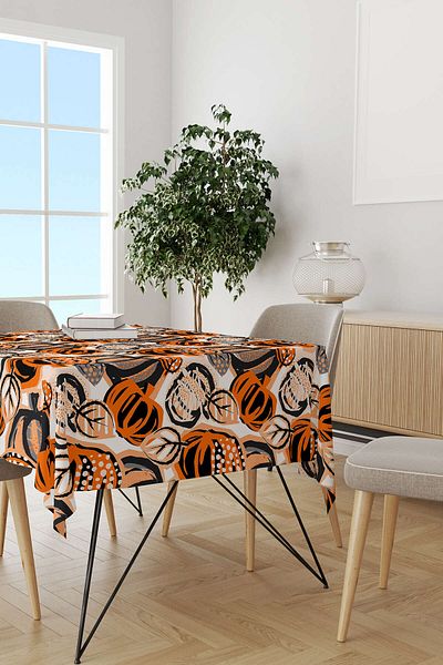 Cango Home Orange Halloween Pumpkin Patterned Digital Printed Tablecloth Cgh755-ms