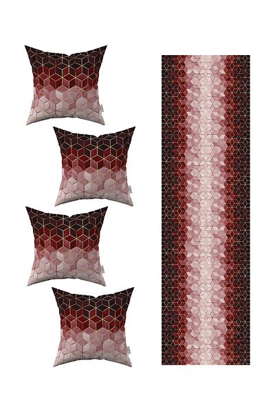 Cango Home Red Gold Mosaic Patterned 4-Piece Throw Pillow Cover 1 Runner Set 4kmbs179-rs