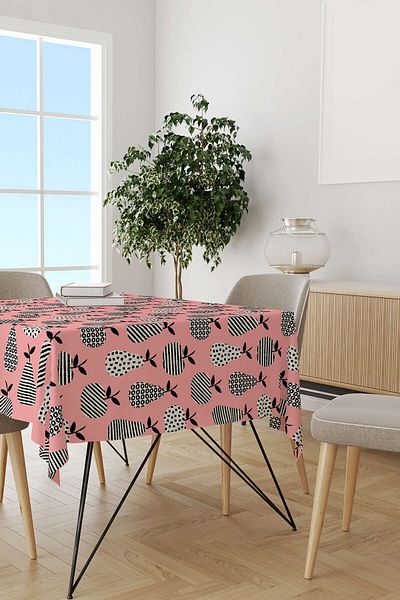 Cango Home Pink Black Decorative Fruit Patterned Digital Printed Tablecloth Cgh598-ms