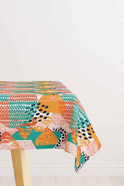 Cango Home Orange Green Tropical Geometric Patterned Digital Printed Tablecloth Cgh1044-ms