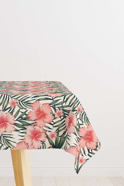 Cango Home Pink Floral Digital Printed Tablecloth