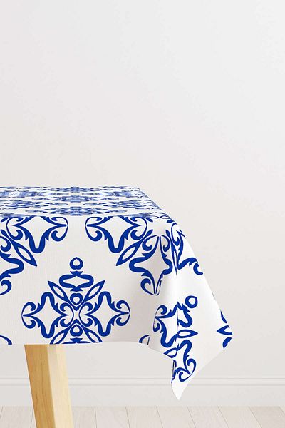 Cango Home Alb Albastru Modern Etnic Tigla Model Digital Printed Table Shirt Cgh566-ms