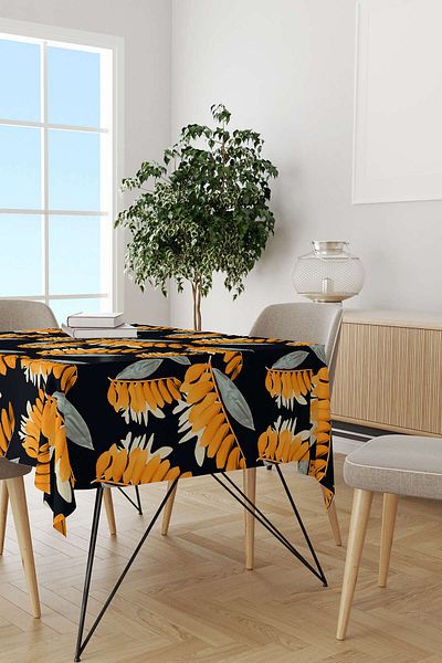 Cango Home Navy Blue Orange Tropical Tablecloth Cgh052-ms