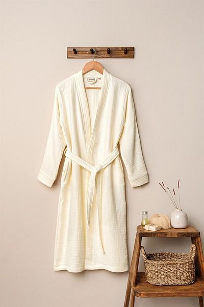 Denizli Concept Ecru Unisex Kimono Muslin Μπουρνούζι - 100% βαμβάκι & μπουρνούζι υψηλής απορρόφησης νερού