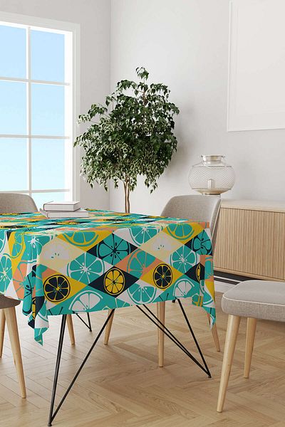 Cango Home Yellow Green Lemon Patterned Digital Printed Tablecloth Oytyk910-ms