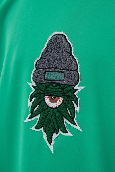 Machinist Πράσινο Oversize Κεντημένο Ανδρικό T-Shirt - Σχέδιο Leaf Eye