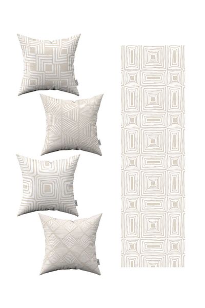 Cango Home Husă de pernă din 4 piese cu model geometric boem alb crem 1 set de alergători 4kmbs290-rs-3
