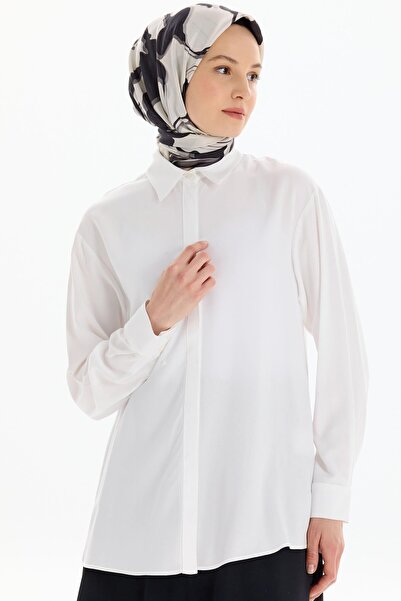 Tuğba Düşük Kol Viskon Gömlek - Ekru