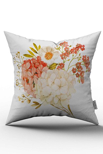 Cango Home Față de pernă cu două fețe, alb, portocaliu, cu model de flori - Cgh010-ct