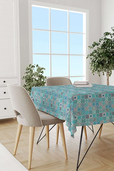 Cango Home Blue Gray Ramadan Themed Decorative Patterned Digital Printed Tablecloth Cgh1331-ms