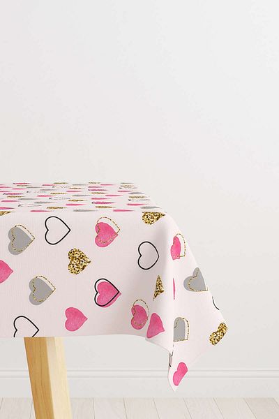 Cango Home Pink Black Modern Heart Patterned Digital Printed Tablecloth Cgh1003-ms