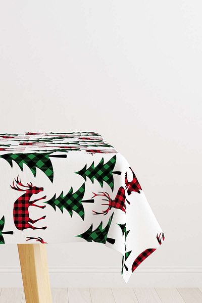Cango Home Red Green Christmas Themed Plaid Patterned Digital Printed Tablecloth Cgh792-ms