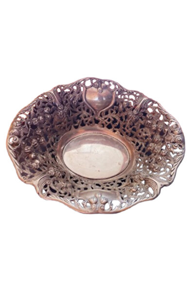 onyyapim ALMAN GÜMÜŞÜ KAPLAMA ÇİÇEK İŞLEMELİ AJURLU ESKİ KASE JARDİNYER