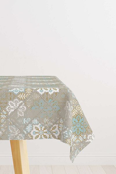 Cango Home Turquoise White Ethnic Floral Tablecloth Cgh085-ms