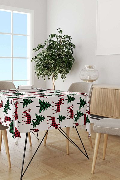 Cango Home Red Green Christmas Themed Plaid Patterned Digital Printed Tablecloth Cgh792-ms